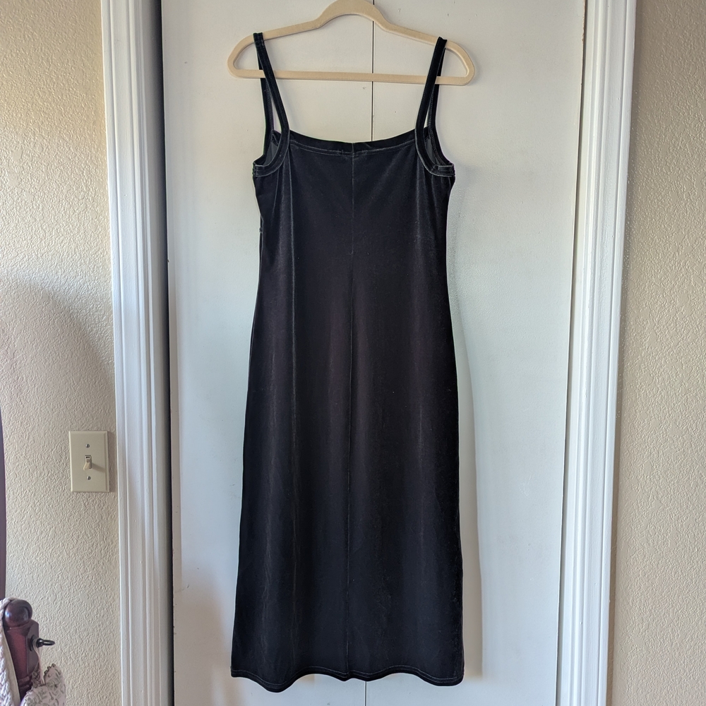 Vintage Gray Velvet Midi Dress - Picture 4 of 5